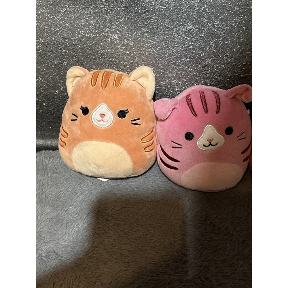 Squishmallows Set of 3 Plush Toys Orange Tabby Cat Pink Cat Chinchilla Stuffies